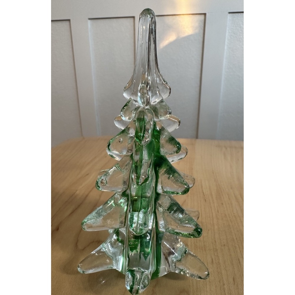 Vintage Glass Christmas Tree Green Ribbon Swirl Art Glass Taiwan
